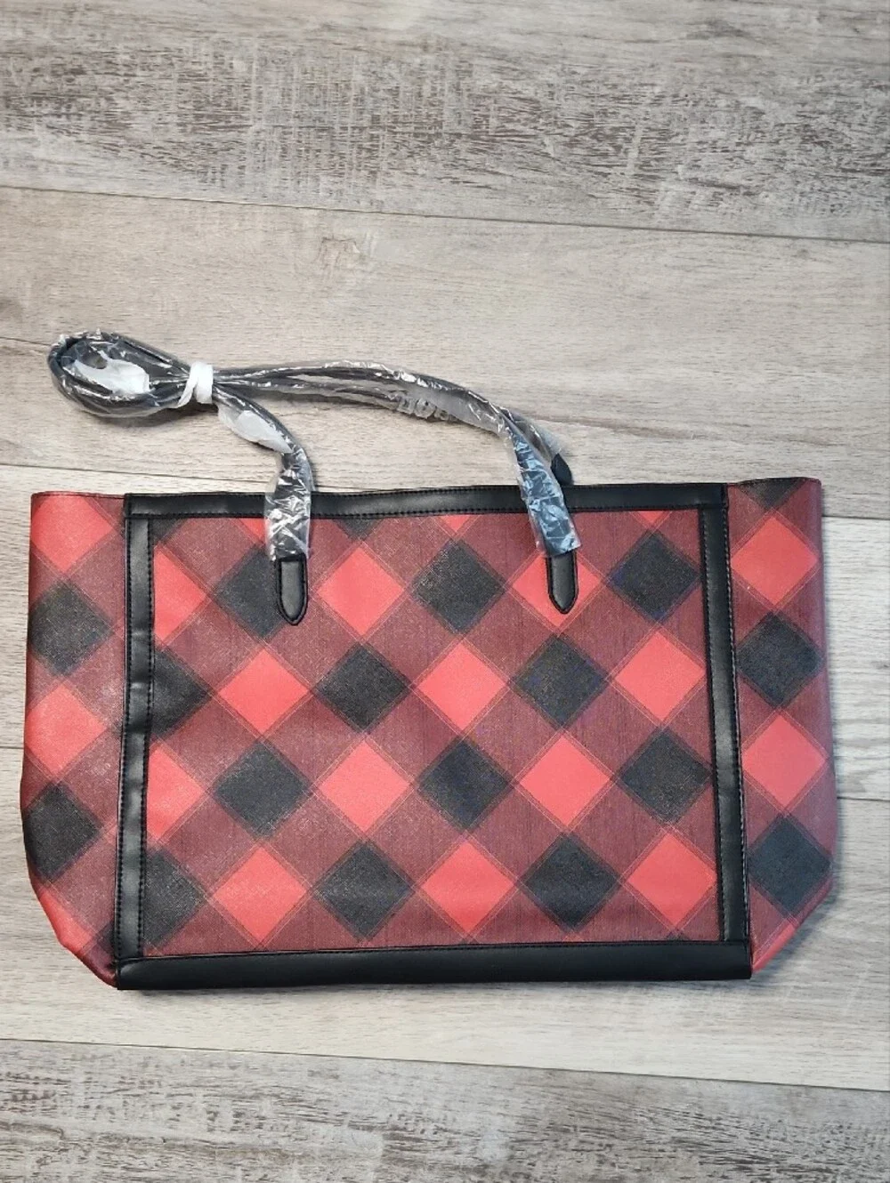Victoria's Secret Red and Black Plaid Logo Tote NEW